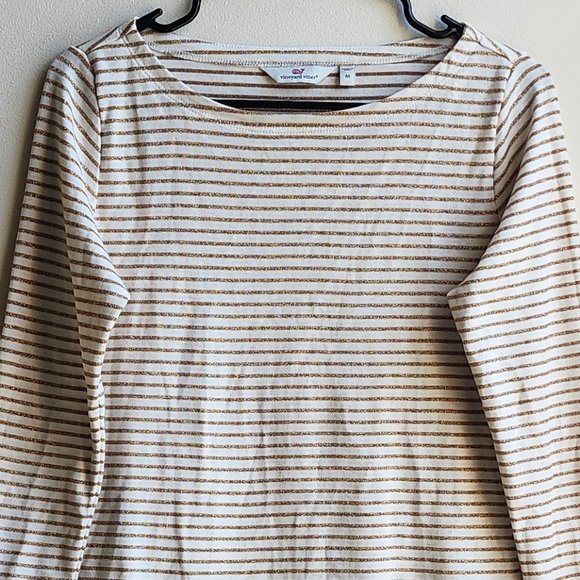 Vineyard Vines Gold/Cream Scoop Neck Striped Jersey Size Medium - Picture 4 of 11